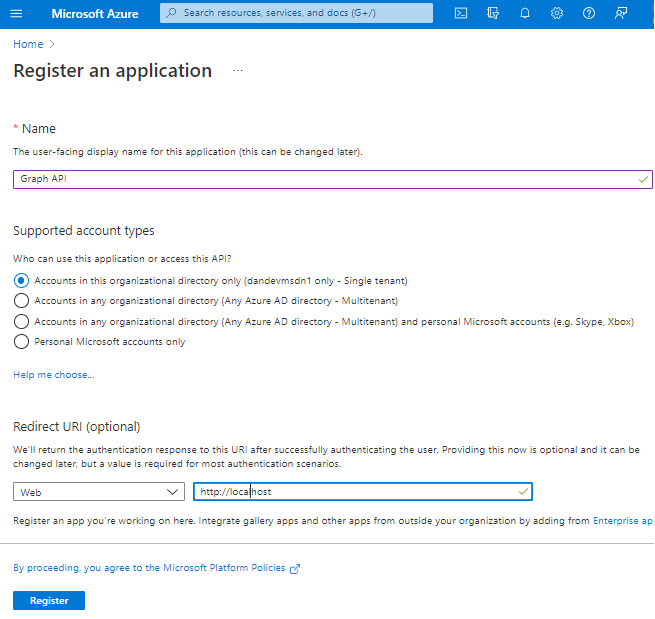 Register an application